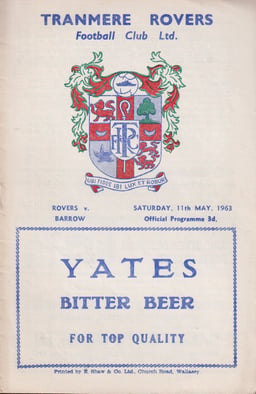 Tranmere Rovers v Barrow Match Programme 1963-05-11